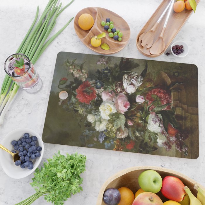 Vintage Floral Still Life Painting Cutting Board Gallery Image 2