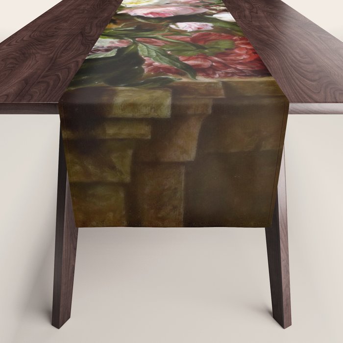 Vintage Floral Still Life Painting Table Runner Gallery Image 1