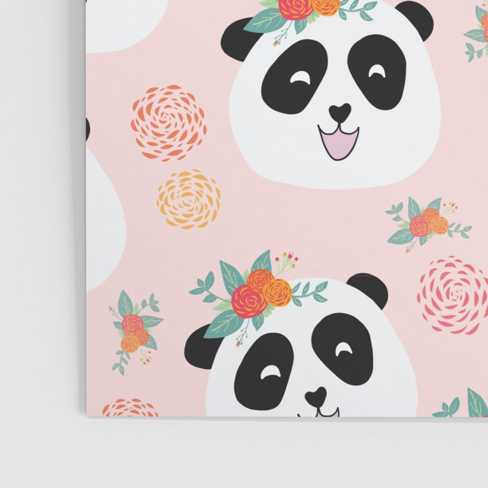Panda bear with flowers seamless pattern Poster Gallery Image 3