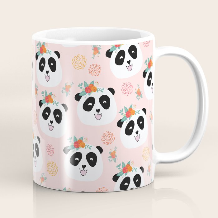Panda bear with flowers seamless pattern Coffee Mug Gallery Image 1