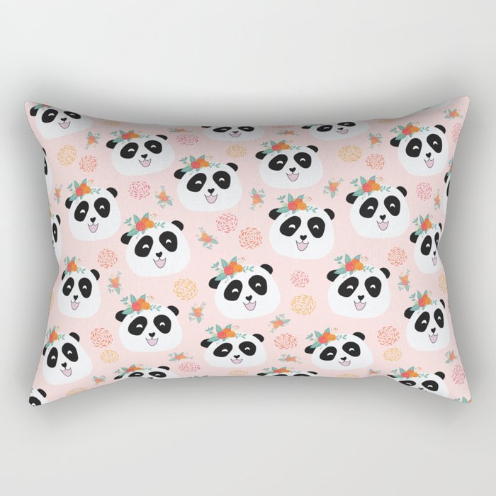 Panda bear with flowers seamless pattern Rectangular Pillow Gallery Image 1