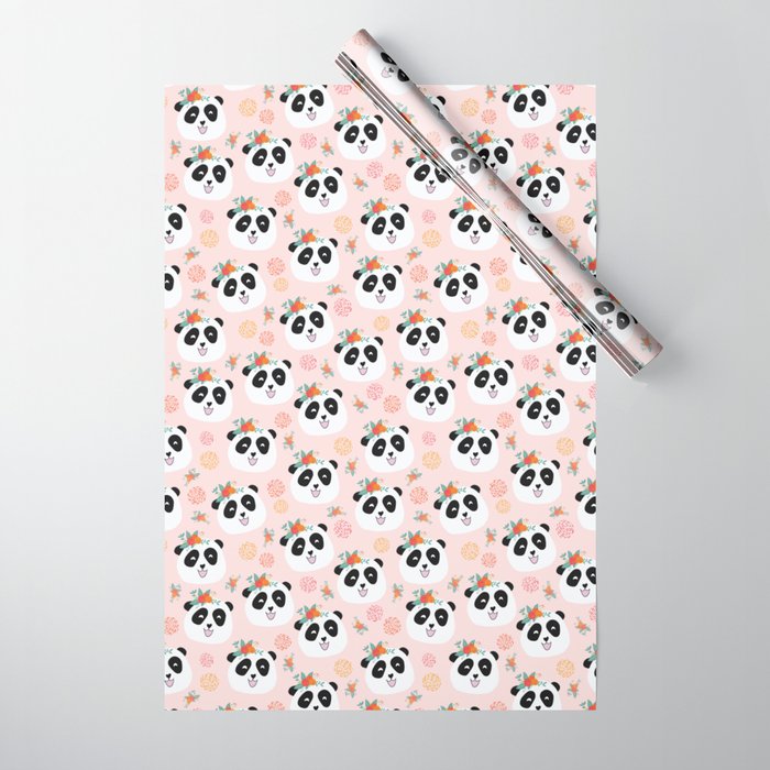 Panda bear with flowers seamless pattern Wrapping Paper Gallery Image 1