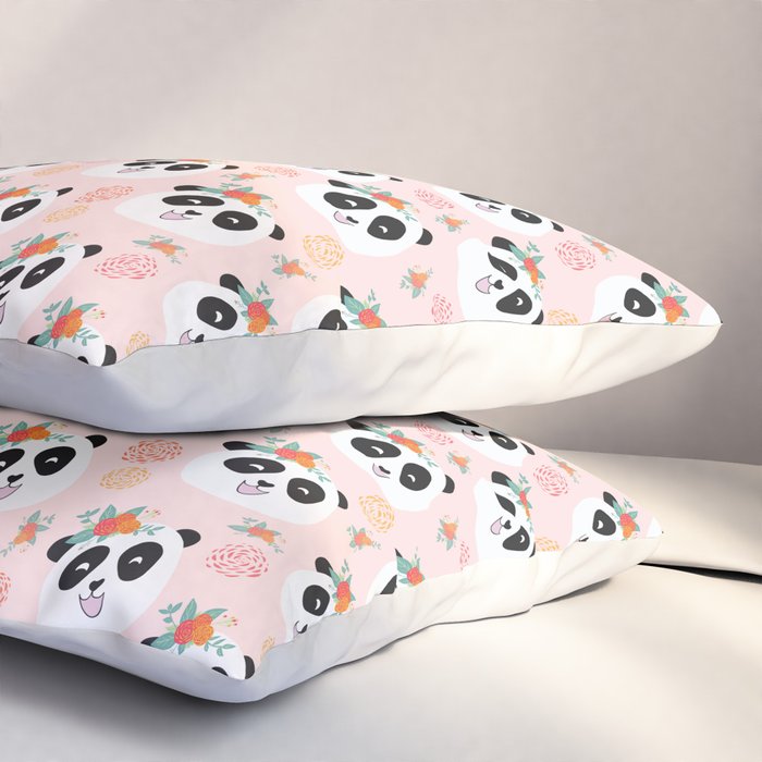 Panda bear with flowers seamless pattern Pillow Sham Gallery Image 3
