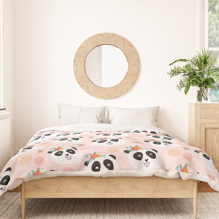 Panda bear with flowers seamless pattern Duvet Cover Gallery Image 3