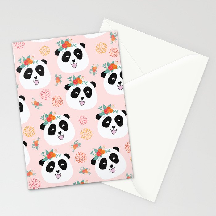 Panda bear with flowers seamless pattern Stationery Card Gallery Image 2