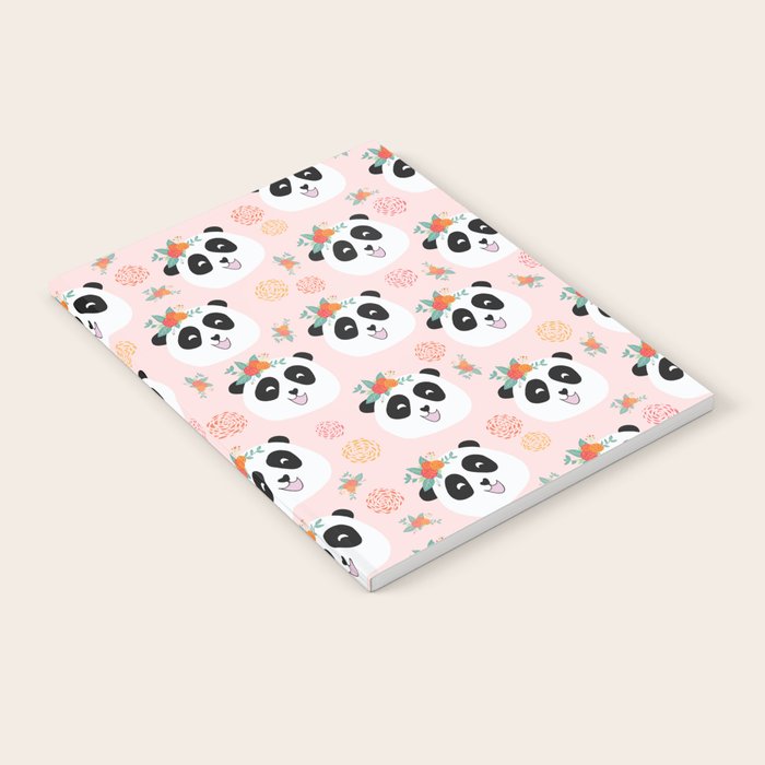 Panda bear with flowers seamless pattern Notebook Gallery Image 2