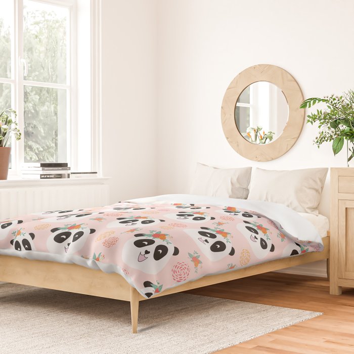 Panda bear with flowers seamless pattern Duvet Cover Gallery Image 2