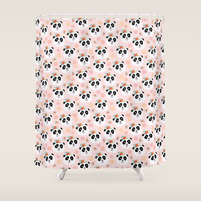 Panda bear with flowers seamless pattern Shower Curtain Gallery Image 1
