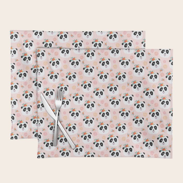 Panda bear with flowers seamless pattern Placemat Gallery Image 1