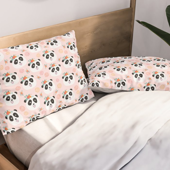 Panda bear with flowers seamless pattern Pillow Sham Gallery Image 2