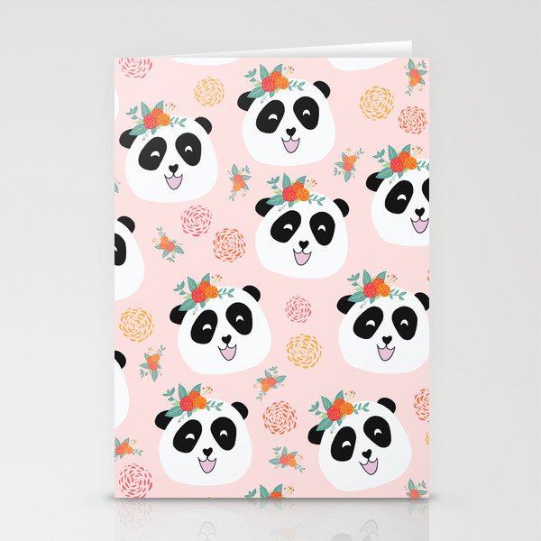 Panda bear with flowers seamless pattern Stationery Card Gallery Image 1