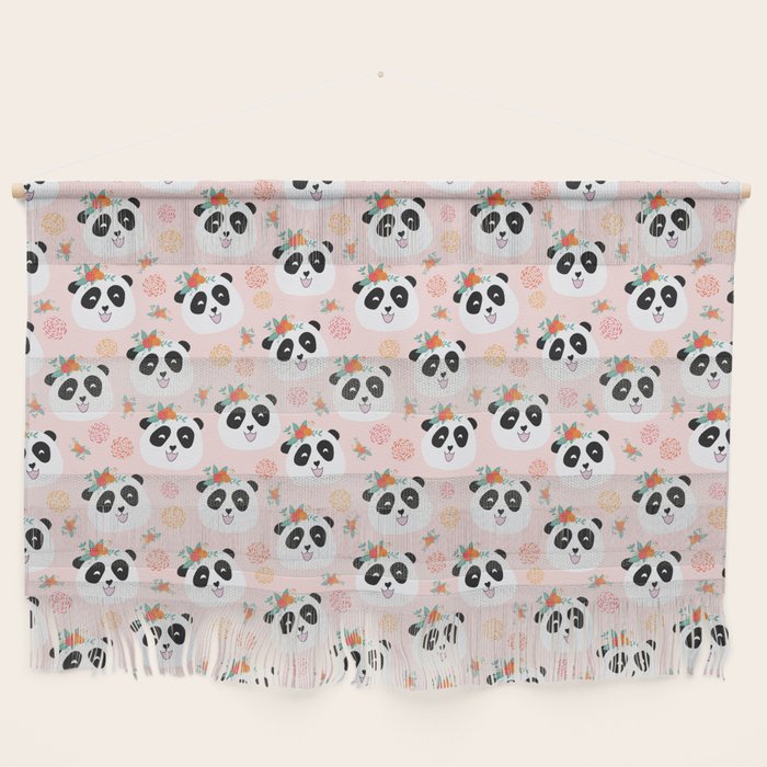 Panda bear with flowers seamless pattern Wall Hanging Gallery Image 1