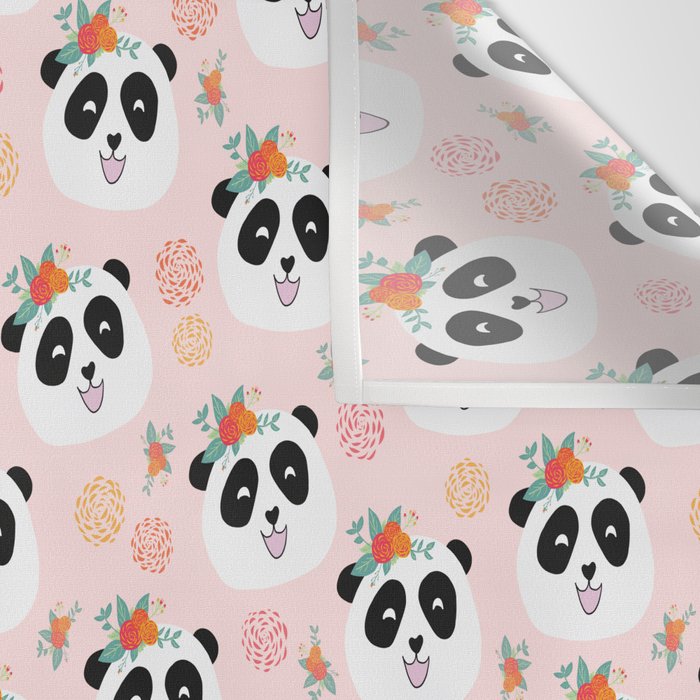 Panda bear with flowers seamless pattern Wall Tapestry Gallery Image 3