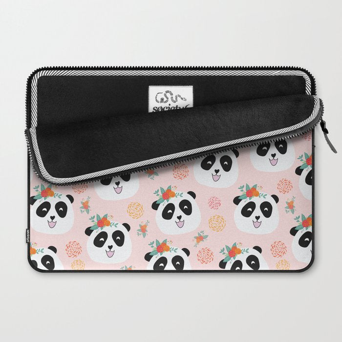 Panda bear with flowers seamless pattern Laptop Sleeve Gallery Image 2