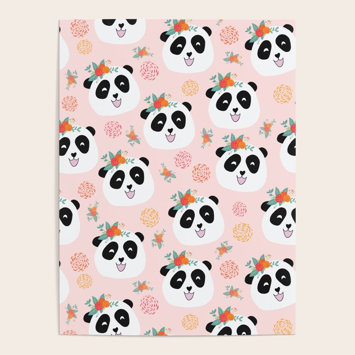 Panda bear with flowers seamless pattern Poster Gallery Image 4