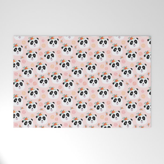 Panda bear with flowers seamless pattern Welcome Mat Gallery Image 1