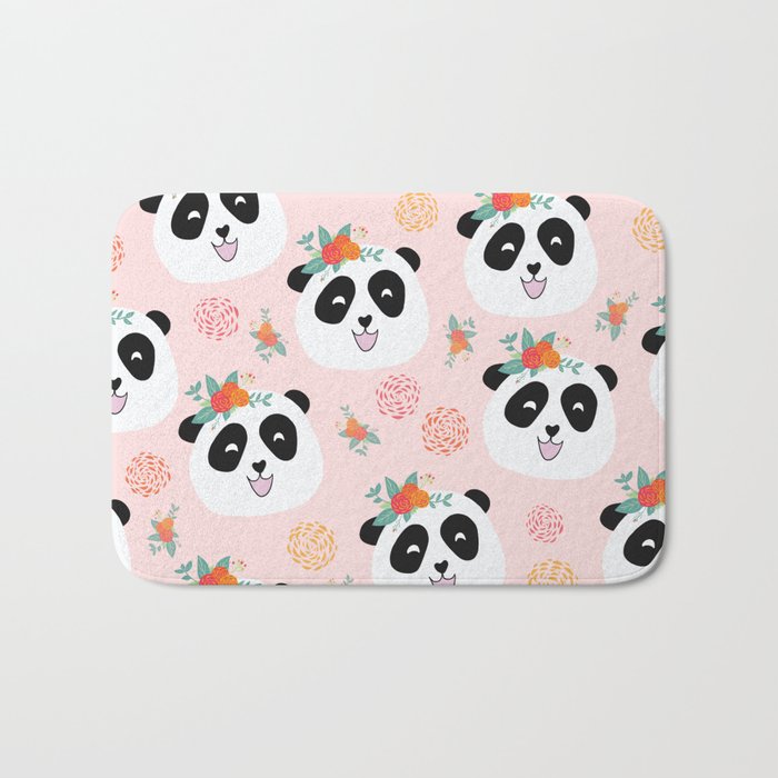 Panda bear with flowers seamless pattern Bath Mat Gallery Image 1