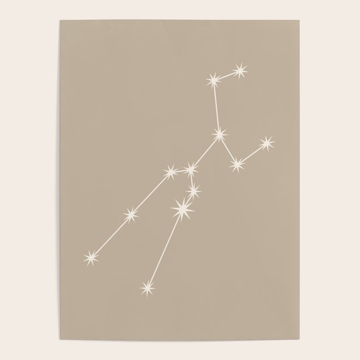 Taurus Zodiac Star Constellation Line Art Beige Poster