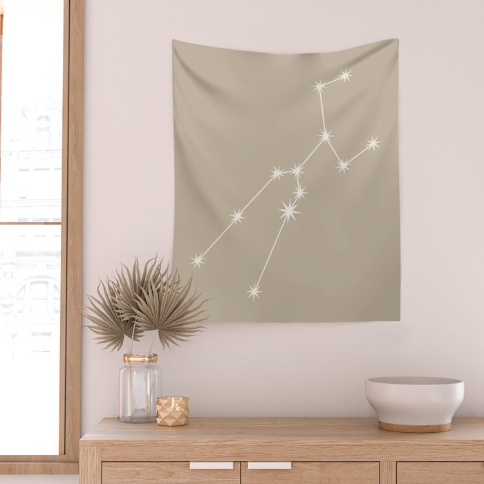 Taurus Zodiac Star Constellation Line Art Beige Wall Tapestry Gallery Image 2