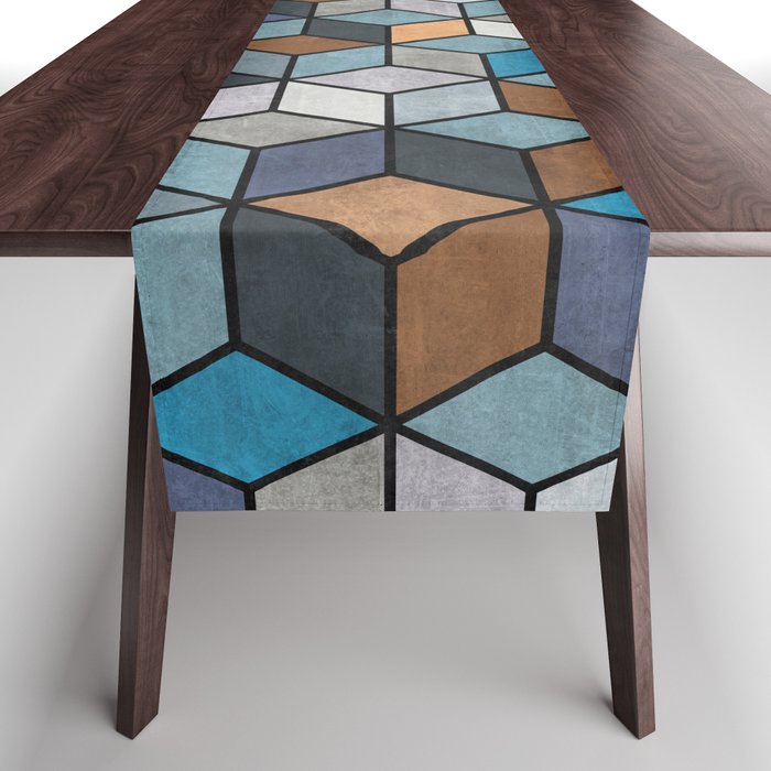 Colorful Concrete Cubes - Blue, Grey, Brown Table Runner Gallery Image 1