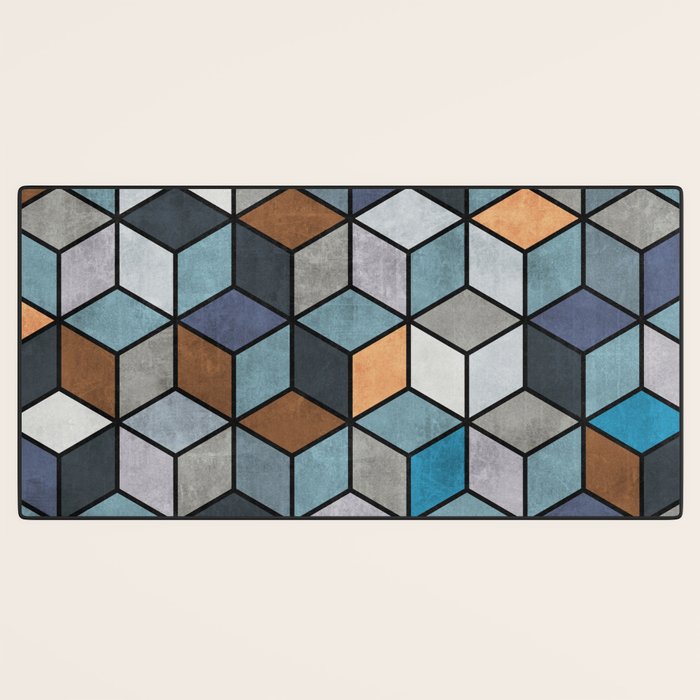 Colorful Concrete Cubes - Blue, Grey, Brown Desk Mat Gallery Image 3