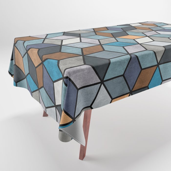 Colorful Concrete Cubes - Blue, Grey, Brown Tablecloth Gallery Image 1