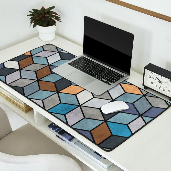 Colorful Concrete Cubes - Blue, Grey, Brown Desk Mat Gallery Image 2