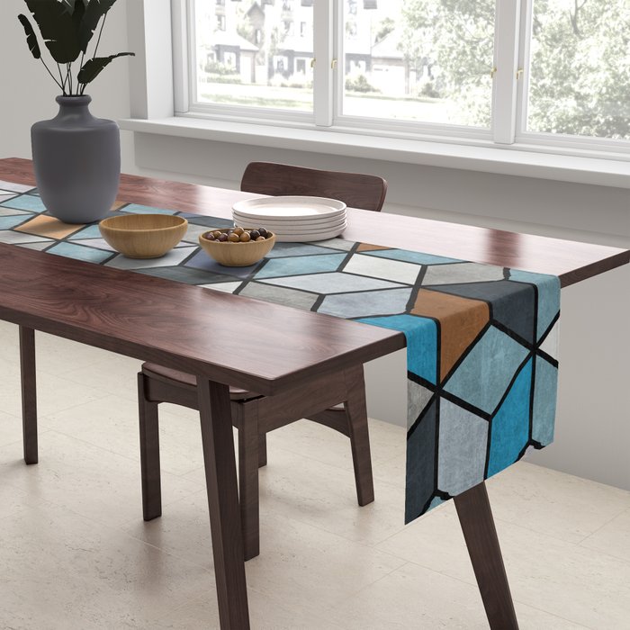Colorful Concrete Cubes - Blue, Grey, Brown Table Runner Gallery Image 2