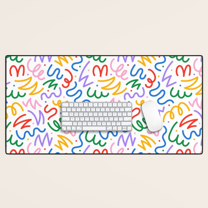 Colorful fun line doodle art pattern Desk Mat Gallery Image 1