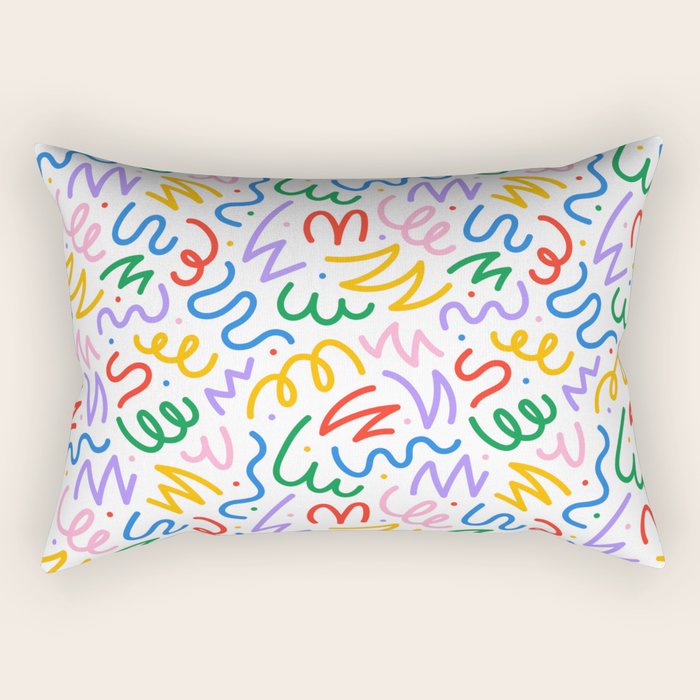 Colorful fun line doodle art pattern Rectangular Pillow Gallery Image 2