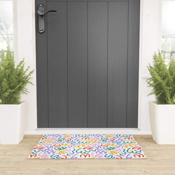 Colorful fun line doodle art pattern Welcome Mat Gallery Image 3