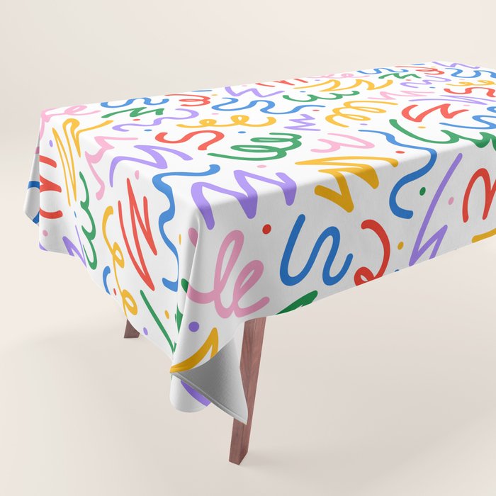 Colorful fun line doodle art pattern Tablecloth Gallery Image 1