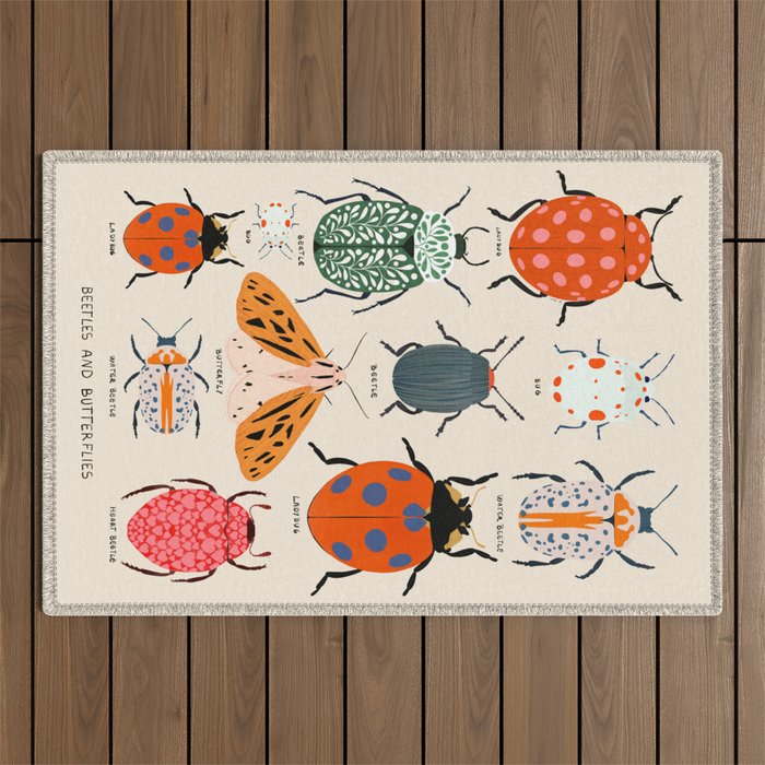 Beetles, butterflies and ladybugs Outdoor Rug Gallery Image 1