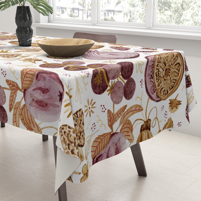 Garden Vegetables & Fresh Fruit in Ochre & Burgundy Tablecloth Gallery Image 3
