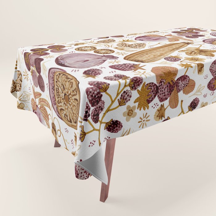 Garden Vegetables & Fresh Fruit in Ochre & Burgundy Tablecloth Gallery Image 1