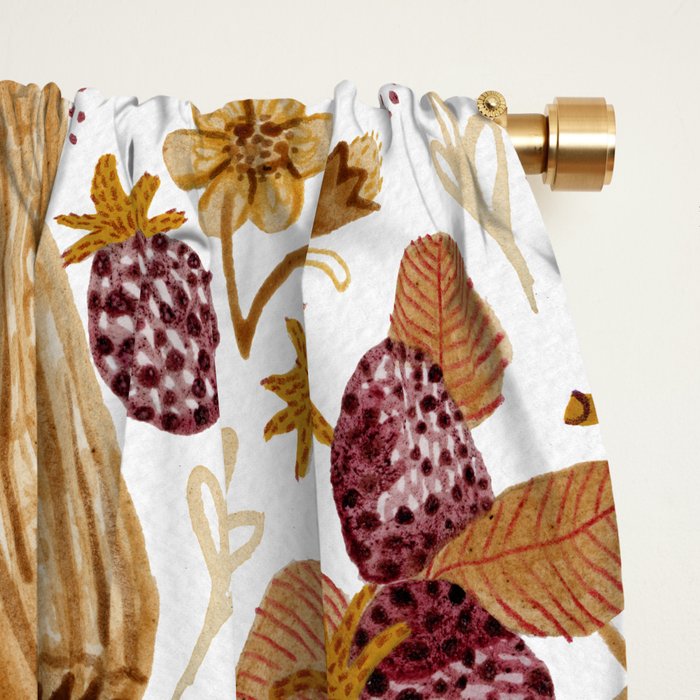 Garden Vegetables & Fresh Fruit in Ochre & Burgundy Window Curtain Gallery Image 2