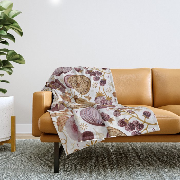 Garden Vegetables & Fresh Fruit in Ochre & Burgundy Throw Blanket Gallery Image 1