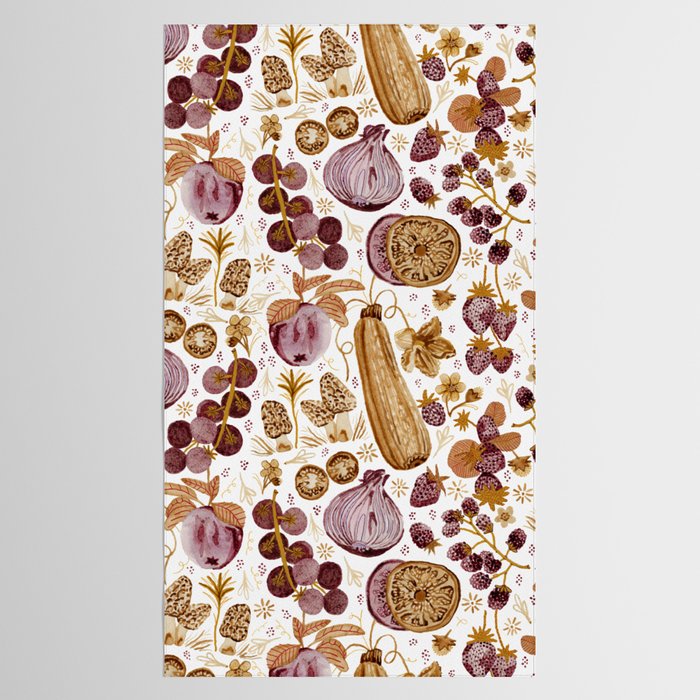 Garden Vegetables & Fresh Fruit in Ochre & Burgundy Tablecloth Gallery Image 2