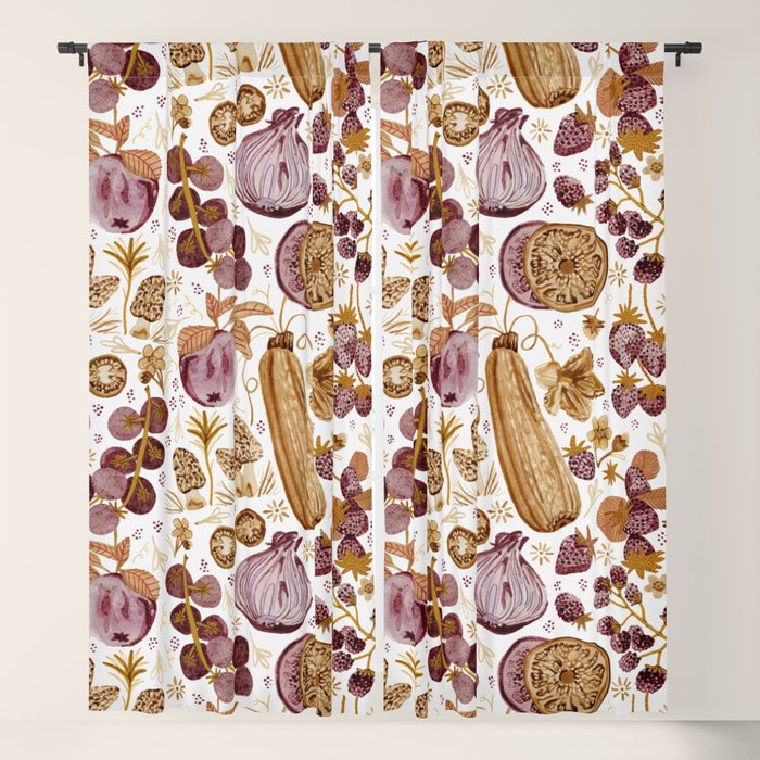 Garden Vegetables & Fresh Fruit in Ochre & Burgundy Window Curtain Gallery Image 5