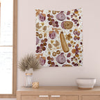 Garden Vegetables & Fresh Fruit in Ochre & Burgundy Wall Tapestry Gallery Image 2
