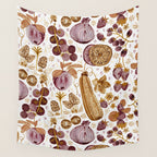 Garden Vegetables & Fresh Fruit in Ochre & Burgundy Wall Tapestry Gallery Image 4