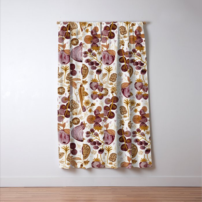 Garden Vegetables & Fresh Fruit in Ochre & Burgundy Window Curtain Gallery Image 3