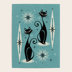 Mid Century Meow Retro Atomic Cats on Blue Poster Gallery Image 4