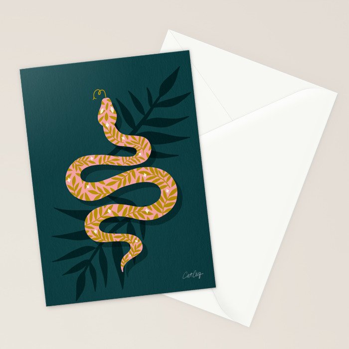 Tropical Serpent - Teal & Blush Stationery Card Gallery Image 2