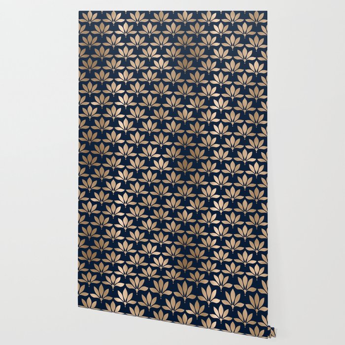 Gold and Navy Art Deco Leaf Design Wallpaper Gallery Image 2