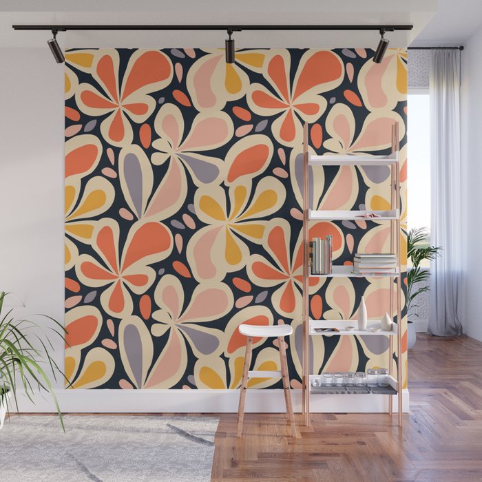 Abstract vintage flower art pattern Wall Mural Gallery Image 1