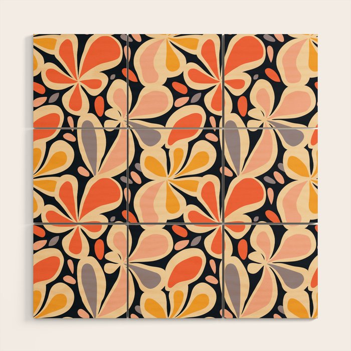 Abstract vintage flower art pattern Wood Wall Art Gallery Image 1