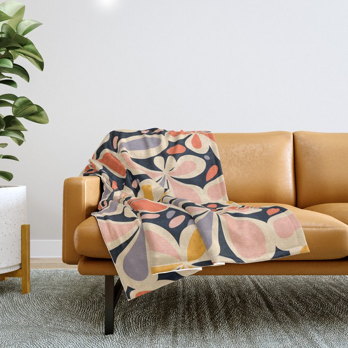 Abstract vintage flower art pattern Throw Blanket Gallery Image 1