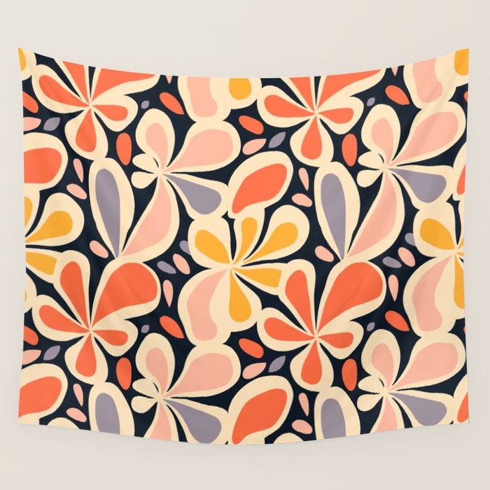 Abstract vintage flower art pattern Wall Tapestry Gallery Image 1