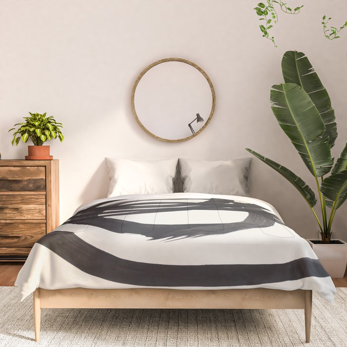 Mid Century Modern Minimalist Abstract Art Brush Strokes Black & White Ink Art Spiral Circles Comforter Gallery Image 3